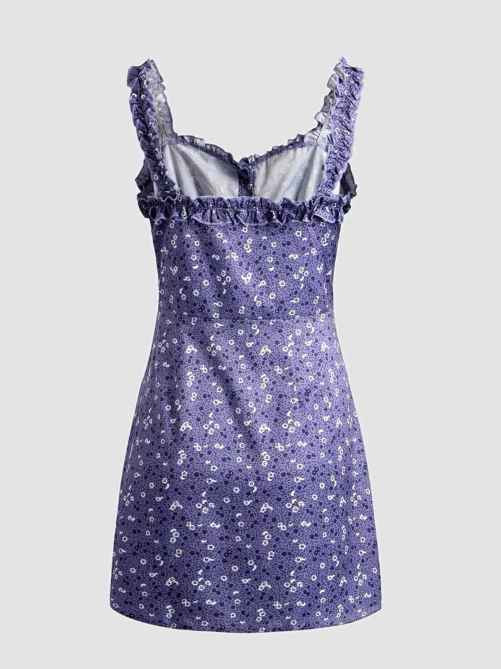 Purple Floral Ruffle Strap Button-Front Sundress - Picture 2 of 6